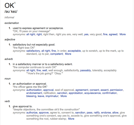 google definition of OK